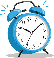 Vintage Blue Alarm Clock Ringing Flat Illustration
