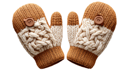 Cozy Winter Mittens: A pair of intricately knitted mittens, perfect for the cold weather, are presented in a captivating studio shot, showcasing the textures and warmth of winter.