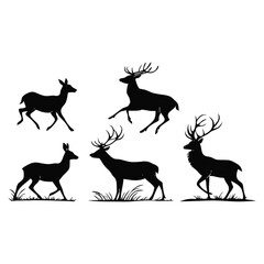 set of deer silhouette design vector art illustration 
