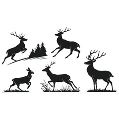 set of deer silhouette design vector art illustration 