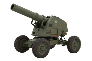 Camouflaged howitzer, military base, night, war game