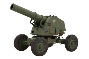 Camouflaged howitzer, military base, night, war game