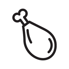 Chicken leg line art icon, simple drumstick outline vector for fast food menu.
