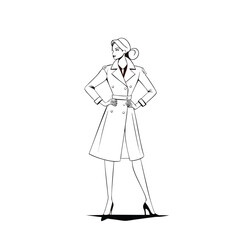 Line Art of Woman in Long Coat – Fashion Outline Style

