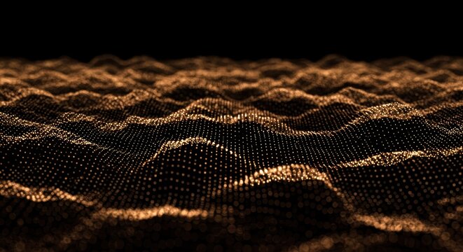 Dynamic Golden Particle Waveform Creating a Luminous Digital Landscape - Powered by Adobe
