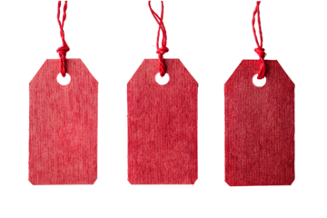 Three Blank red Kraft Tags in a transparent background