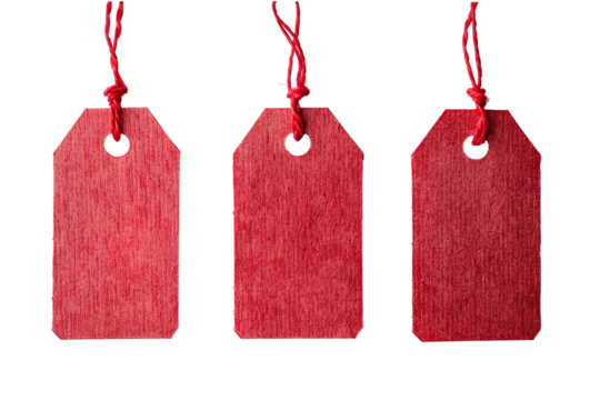 Three Blank red Kraft Tags in a transparent background - Powered by Adobe
