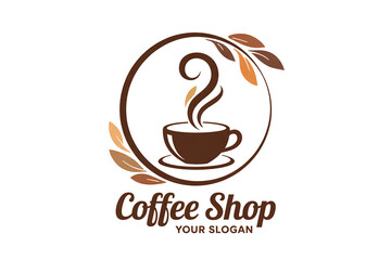 Warm coffee cup with swirling steam and leaves circle