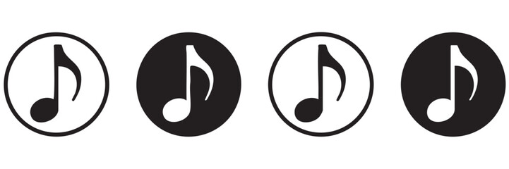 Obraz premium Four black and white musical eighth note icons in circles symbol