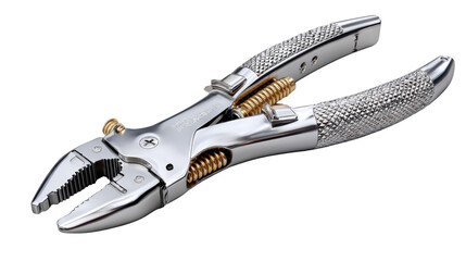 Precision Hand Tool: A close-up, photorealistic study of a meticulously crafted pair of professional pliers, showcasing intricate details and gleaming chrome.