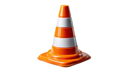 Traffic Cone Isolated: A close-up shot of a standard orange and white traffic cone, a symbol of road safety and construction zones.