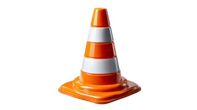 Traffic Cone Isolated: A close-up shot of a standard orange and white traffic cone, a symbol of road safety and construction zones.