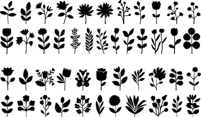 Collection of Botanical Flower Silhouettes" vector bundle