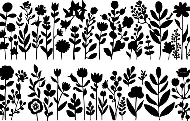 Collection of Botanical Flower Silhouettes" vector bundle