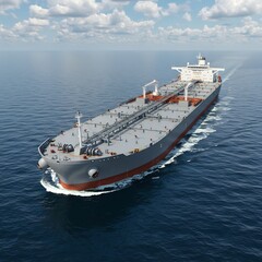 Fototapeta premium Large Oil Tanker Sailing Across the Ocean Under a Cloudy Sky, High Angle View