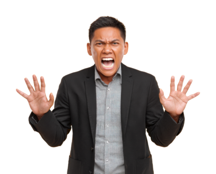 Expressing anger urban portrait lighting view emotion representation isolated on transparent background