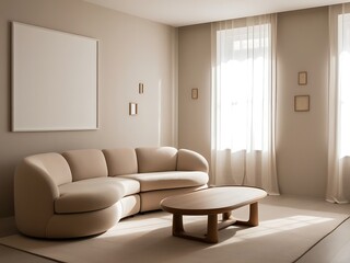 Frame mockup, ISO A paper size. Living room wall poster mockup. Interior mockup with house background. Modern interior design. 3D render	
