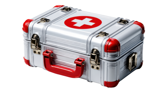 A symbol of safety: A meticulously captured image of a classic, first aid kit, with a prominent red cross, symbolizing safety and preparedness.