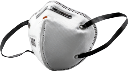 Protective Mask: High-angle view of a crisp, protective mask. With a focus on the details, this photograph is ready for use.