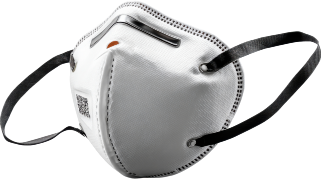 Protective Mask: High-angle view of a crisp, protective mask. With a focus on the details, this photograph is ready for use.