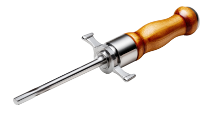 Surgical Instrument: A detailed shot of a surgical tool features a gleaming metal body and wooden handle. This medical instrument used in healthcare