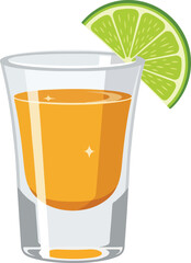 Tequila Shot Glass with Lime – Flat Vector Illustration