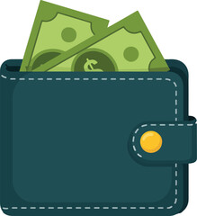 Teal Wallet Icon with Dollar Bills Flat Illustration