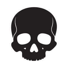 Fototapeta premium Simple black silhouette of a human skull on white background skeleton bone