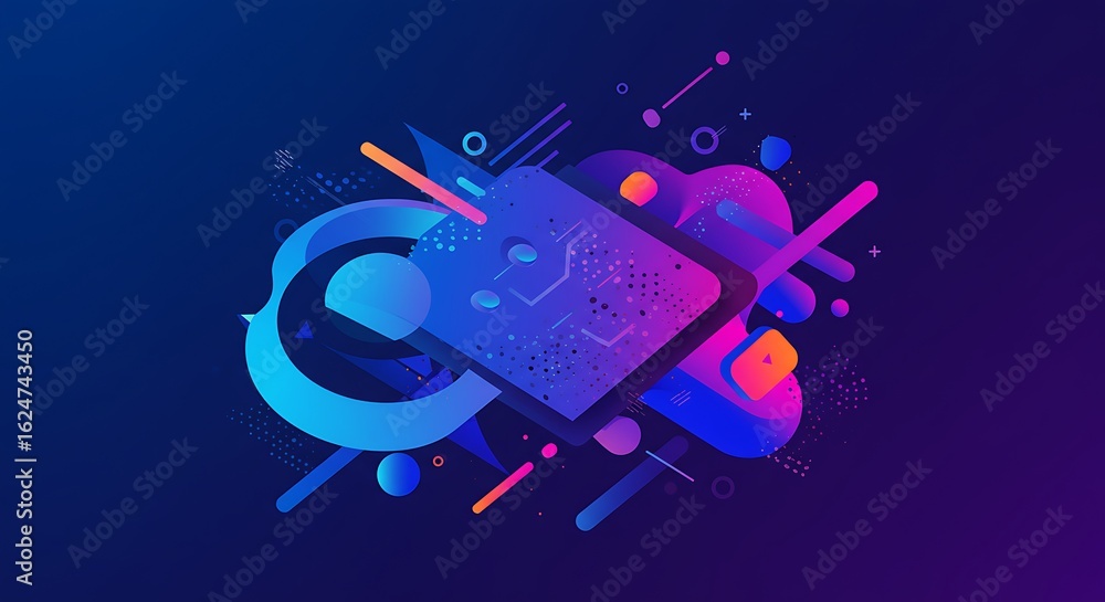 Poster abstract geometric composition with vibrant gradient colors creates dynamic visual impact.