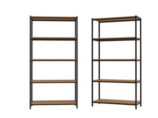 Metal industrial-style office shelving unit with wooden shelves. Loft style shelving unit made of metal and wooden shelves for accessories