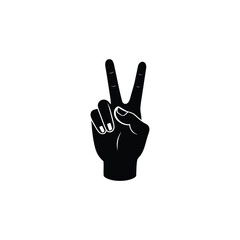 Black silhouette of a hand showing the victory sign isolated on a white background