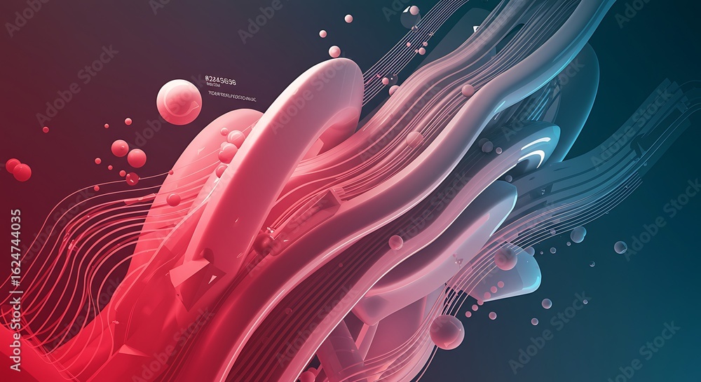 Fototapete abstract gradient render featuring flowing shapes, curved lines and sphere elements composition.