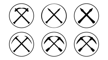 Collection of crossed tools icons in circles