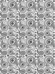 Paisley square seamless pattern.Boho traditional vintage style element black on white background.Motifs flower ornament hand drawn vector.bandana,scarf,head scarf,kerchief,hijab,print fabric,decorate.