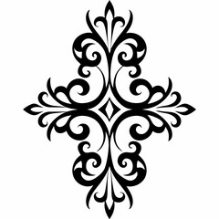 Floral flourish decorative ornament design element vector illustration swirl pattern cross shape scroll art vector illustration