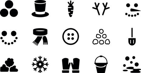 Winter Snowman Icon Set:  Simple, Bold, Black Glyphs