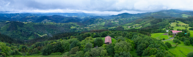 Obraz premium Aerial view from a drone of the Santa Gurutze hermitage in Biscay in the province of Bizkaia in the autonomous community of the Basque Country. Spain. Europe
