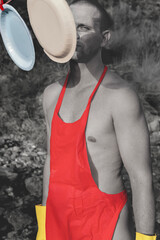 Conceptual surreal portrait of a shirtless man. A powerful visual metaphor about identity,...