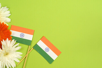 flower and gift box on white background of indian flag