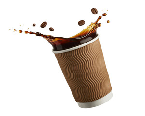 Coffee splash beverage with beans liquid brown