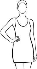 Fototapeta premium Vector art of elegant woman in a dress posing with hand hip, a fashion illustration with minimalist design and simple line art