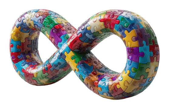 Creative puzzle infinity sculpture displayed in gallery colorful design modern environment isolated on transparent background