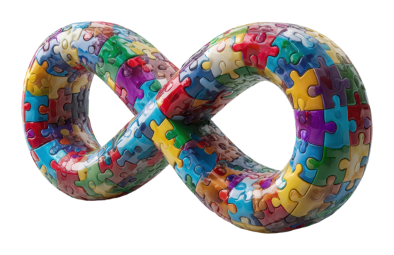 Creative puzzle infinity sculpture displayed in gallery colorful design modern environment isolated on transparent background