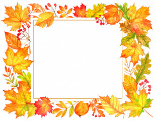 Colorful autumn leaves forming a border with blank space in the center.