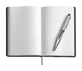 Creative writing ideas notebook blank pages minimalist design top view inspiration source isolated on transparent background