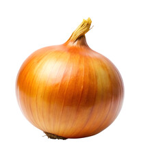 Photo of a whole yellow onion with brown skin isolated on transparent background, a common ingredient in cooking