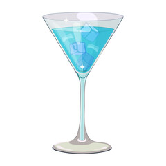 A summer blue cocktail with ice. Vector illustration on an isolated background.
