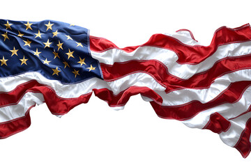 American flag over white background isolated on white background