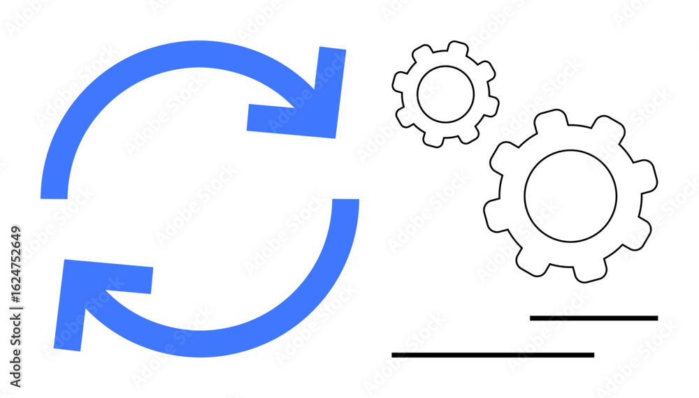 Poster blue circular arrows paired with gear outlines symbolizing automation, workflow, and system integrat