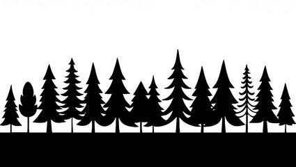 Obraz premium Various Trees Silhouette Border on White